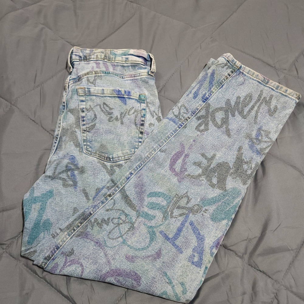 Wild Fable Jeans Women's 14 32x30 High Rise Straight Graffiti Print Blue